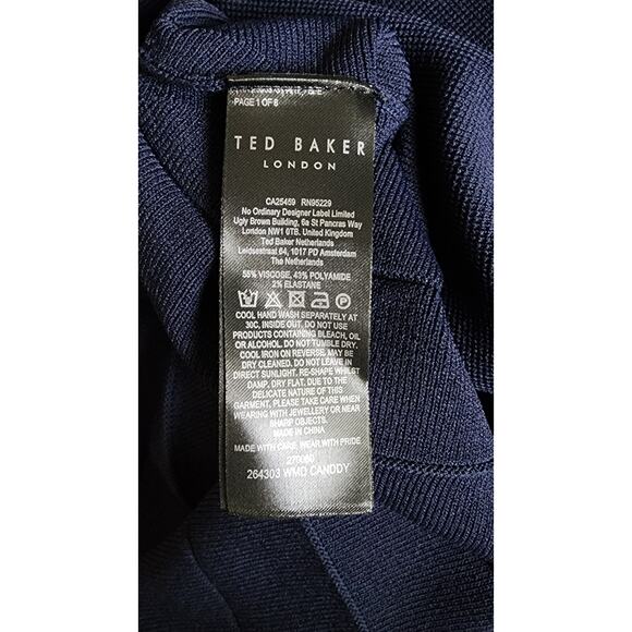 TED BAKER Pleated Hem Knitted Bodycon Mini Dress Navy Blue Mini TB Size 2/US 6 - Picture 8 of 12